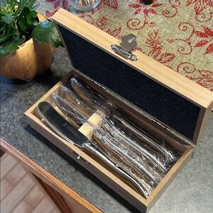 Laguiole Stainless Steel Knife Set with Wooden Case